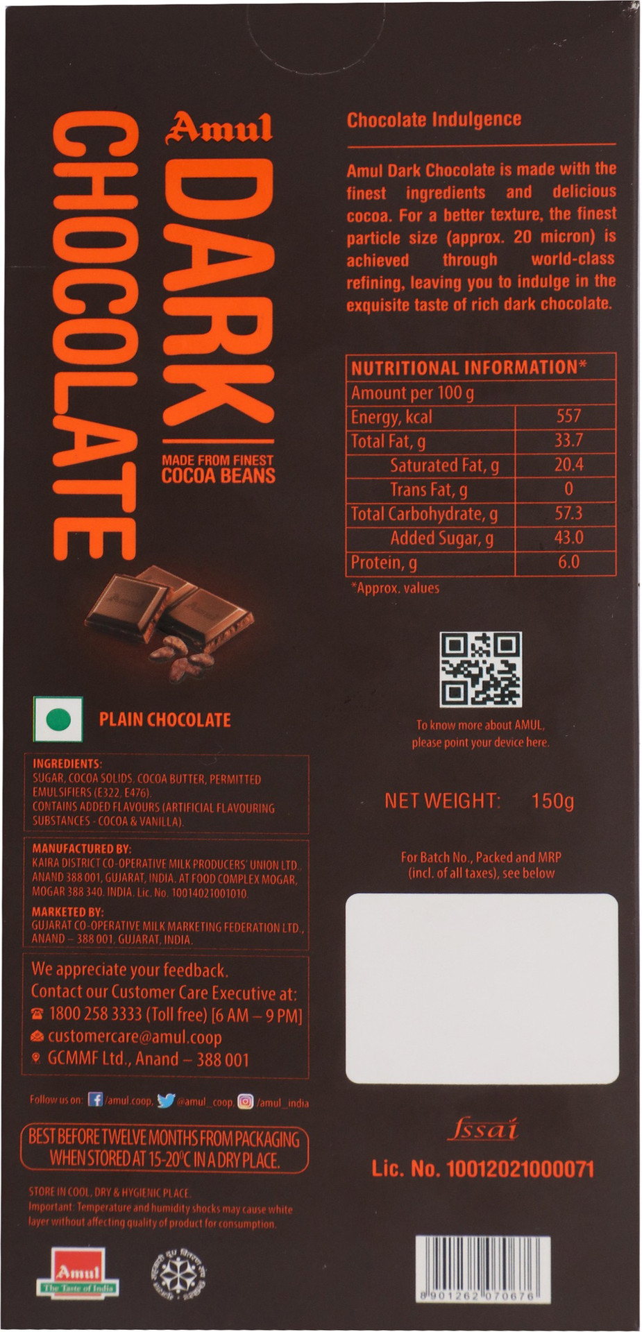 Amul Dark Chocolate Bars (150 g)