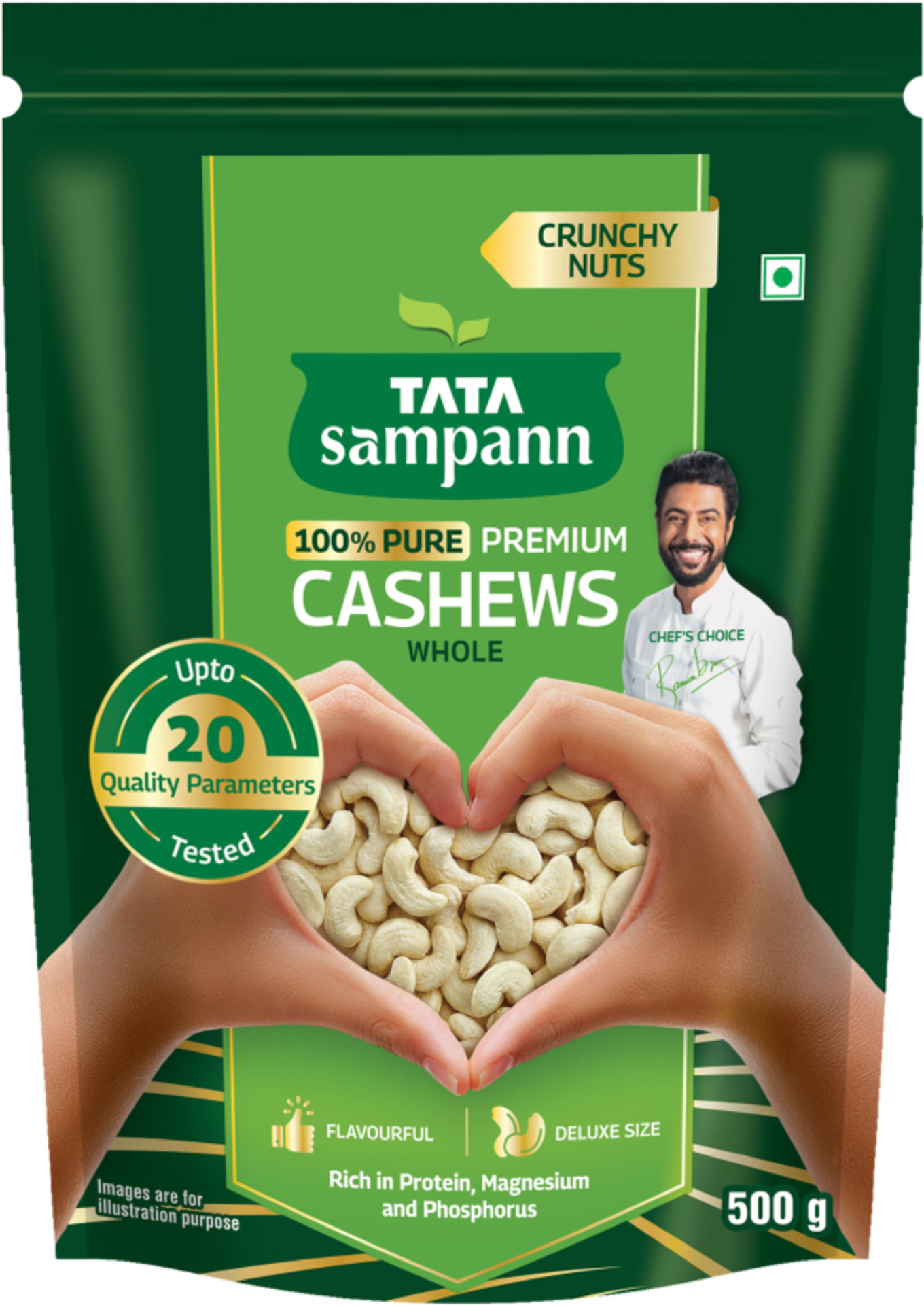 Tata Sampann Premium Quality Kaju, 100% Pure Cashews (1 x 500 g)